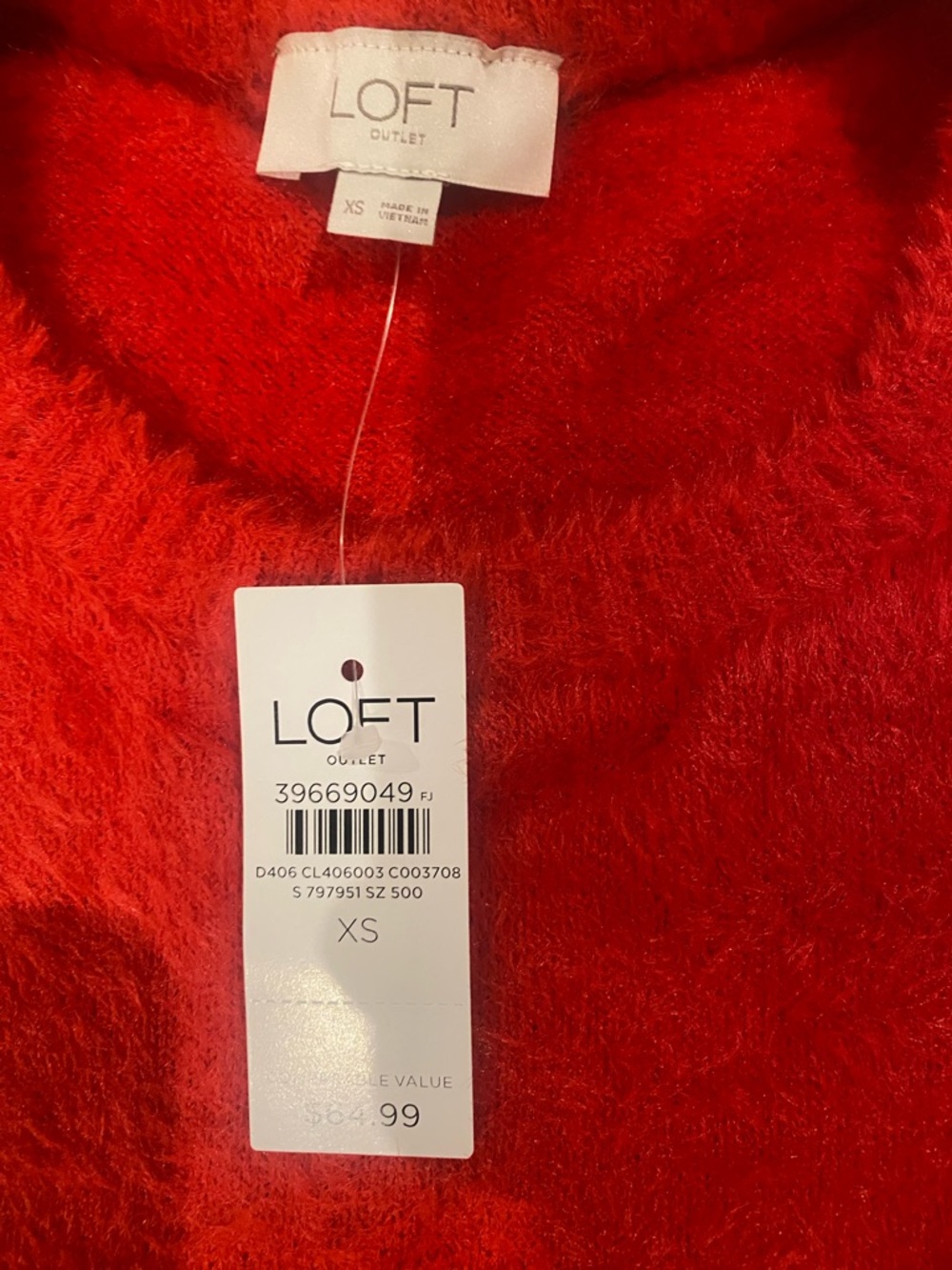 LOFT Men’s Bright Red Fuzzy Crewneck Sweater - Picture 2 of 2